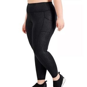 NWT Ideology Performance Black Croc Embossed High Waist Side Pocket 7/8 Leggings
